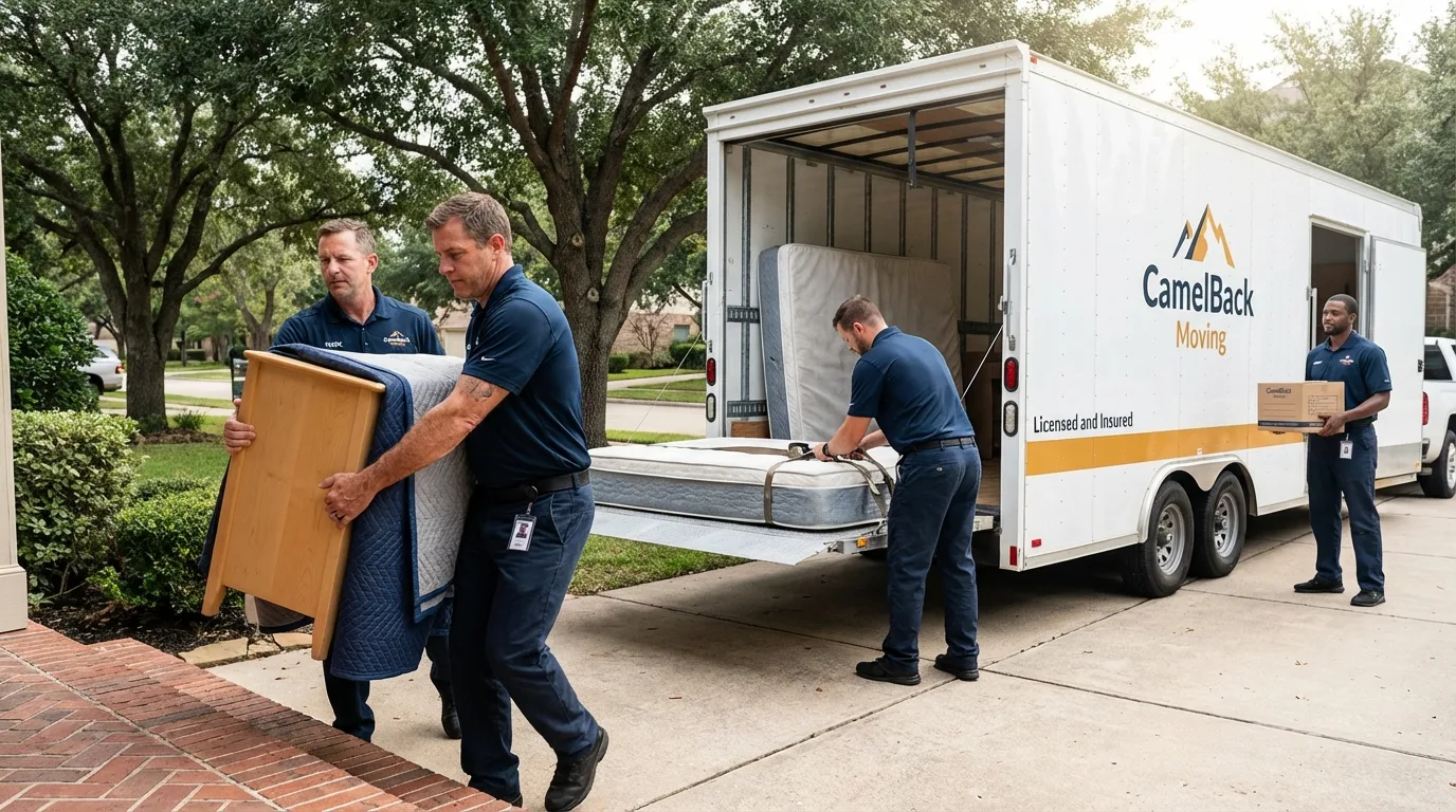 Crew loading residential truck for cross-state move from Ozone Park, NY
