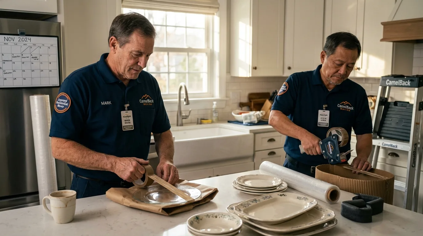 Professional crew packing kitchen dishware in Ozone Park, NY